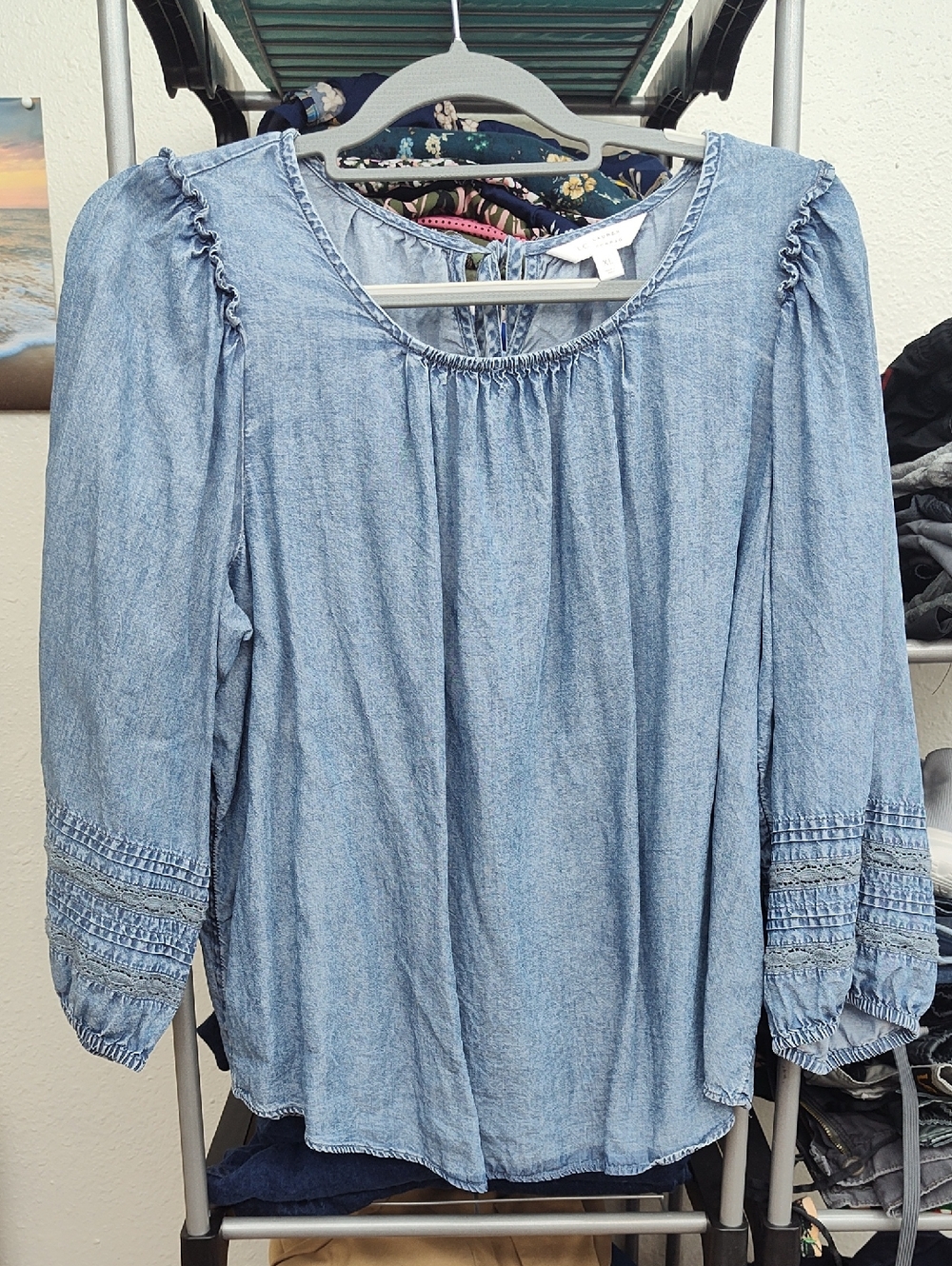 LC Lauren Conrad Light Blue Denim-Style Peasant Blouse